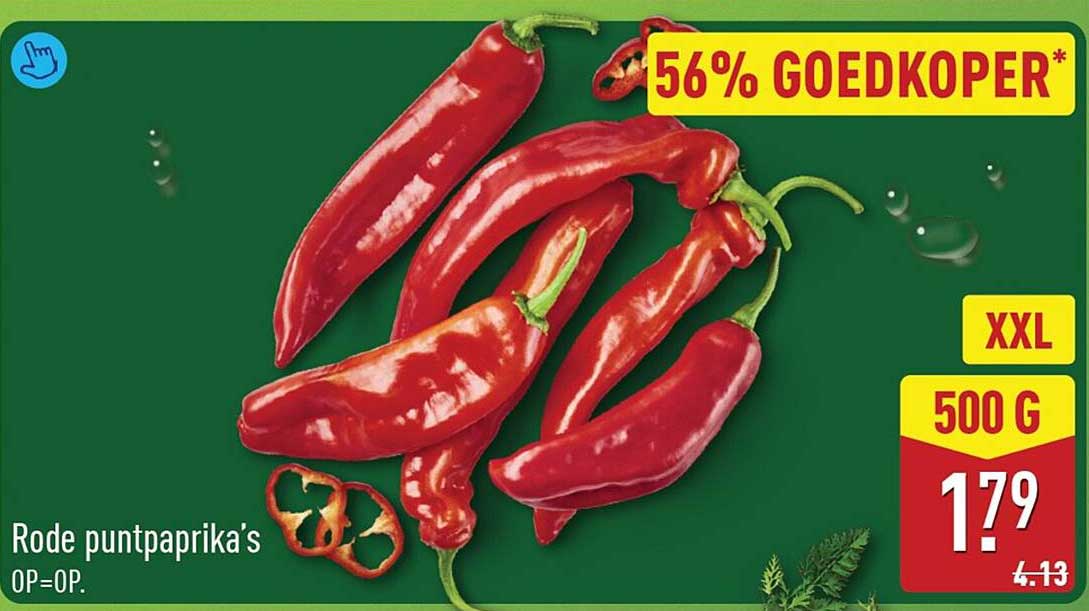 Rode puntpaprika’s XXL 500 g 56% goedkoper
