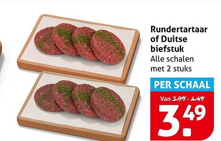 Rundertartaar of Duitse biefstuk Alle schalen met 2 stuks PER SCHAAL