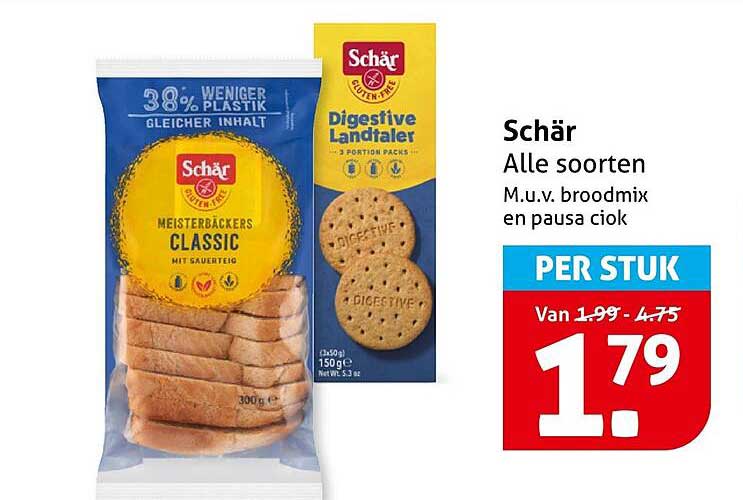 Schär Alle soorten M.u.v. broodmix en pausa ciok PER STUK