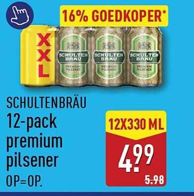 SCHULTENBRÄU 12-pack premium pilsener 16% GOEDKOPER