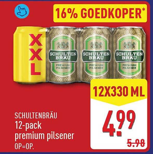 SCHULTENBRÄU 12-pack premium pilsener 16% GOEDKOPER*