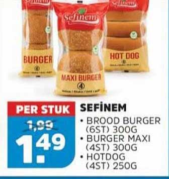SEFINEM BROOD BURGER (6ST) 300G BURGER MAXI (4ST) 300G HOTDOG (4ST) 250G