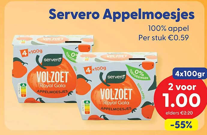 Servero Appelmoesjes 4x100gr 2 voor 1.00 -55%