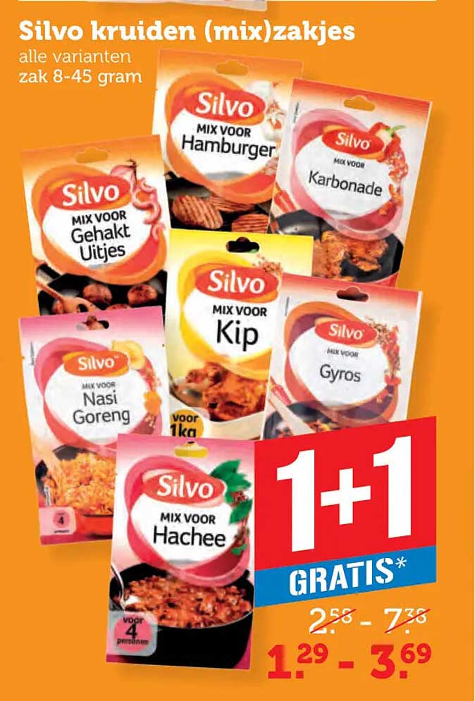 Silvo kruiden (mix)zakjes alle varianten zak 8-45 gram 1+1 gratis
