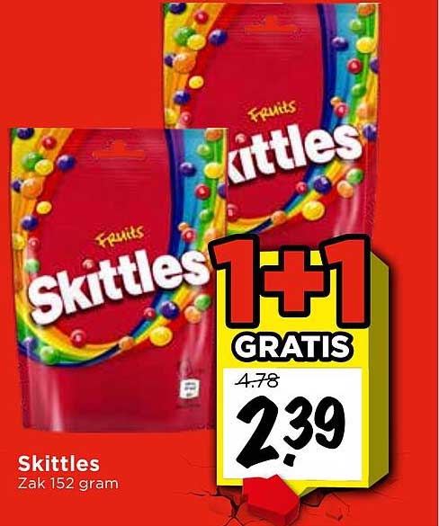 Skittles Zak 152 gram 1+1 GRATIS