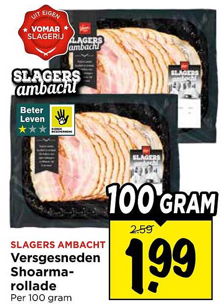 SLAGERS AMBACHT Versgesneden Shoarma-rollade Per 100 gram