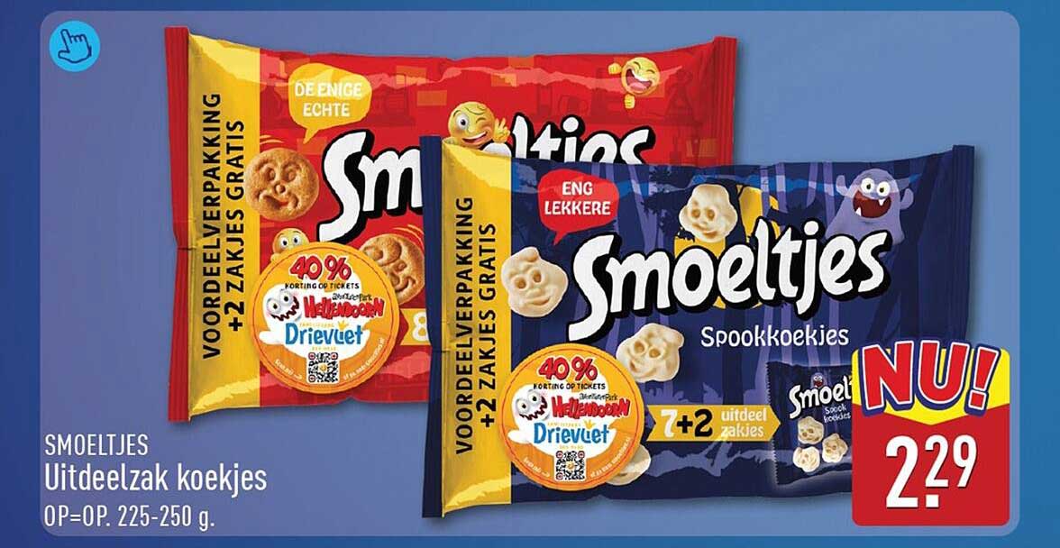 SMOELTJES Uitdeelzak koekies OP=OP. 225-250 g. 7+2 uitdeel zakjes