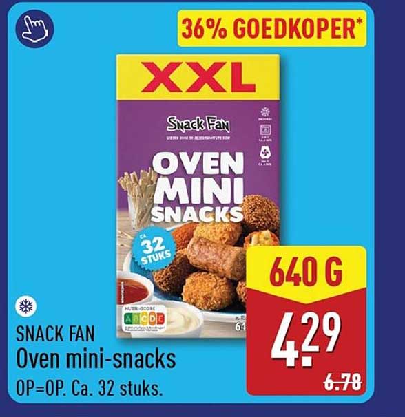 SNACK FAN Oven mini-snacks 0P=OP. Ca. 32 stuks. 36% GOEDKOPER*