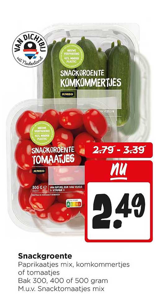Snackgroente Paprikaatjes mix, komkommetjes of tomaatjes Bak 300, 400 of 500 gram M.u.v. Snacktomaatjes mix