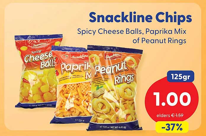 Snackline Chips Spicy Cheese Balls, Paprika Mix of Peanut Rings