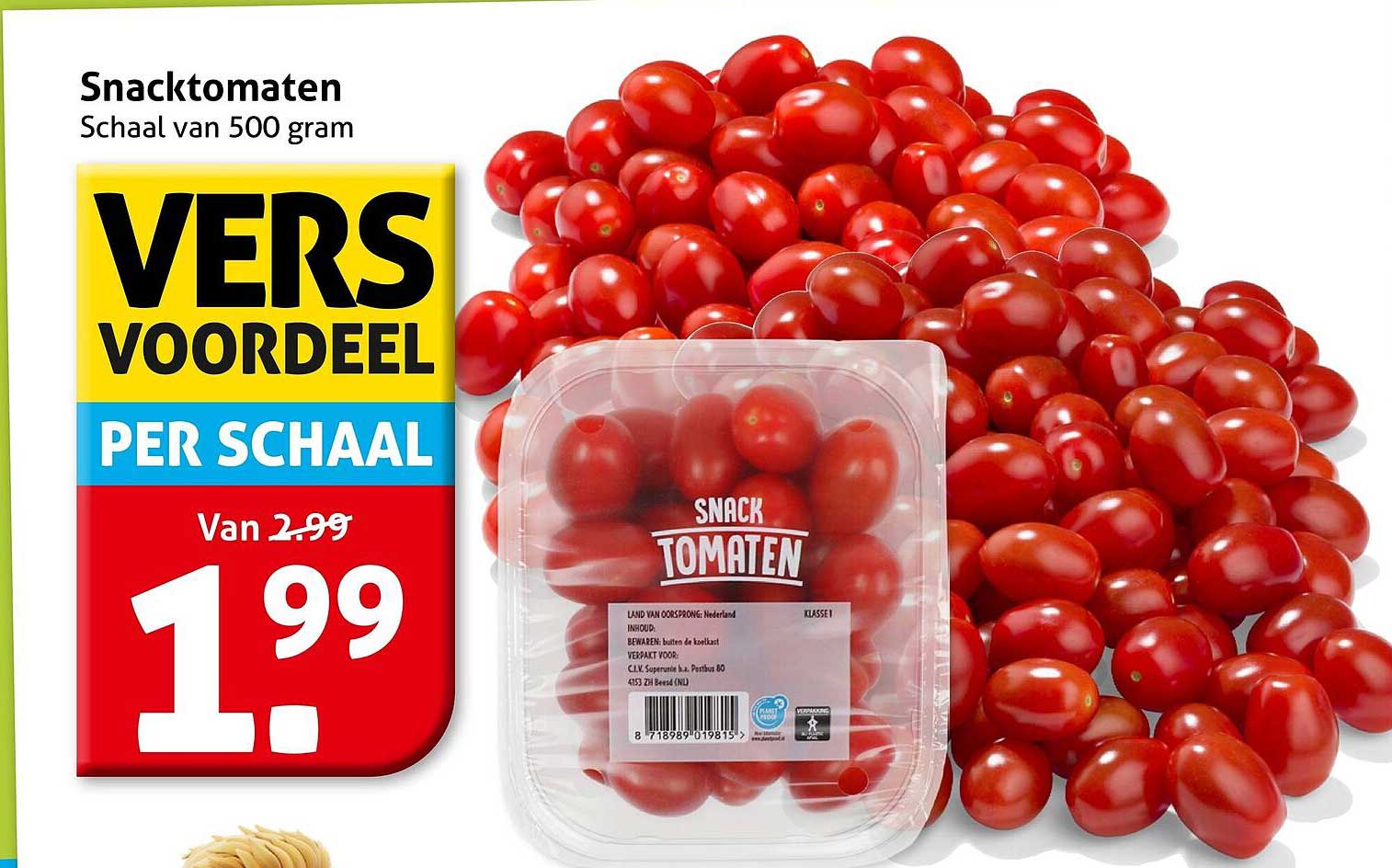 Snacktomaten Schaal van 500 gram VERS VOORDEEL PER SCHAAL