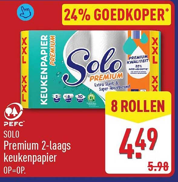 SOLO Premium 2-laags keukenpapier OP=OP. 8 rollen