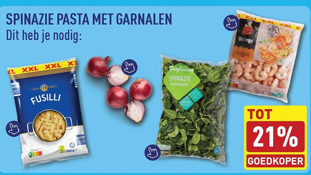 SPINAZIE PASTA MET GARNALEN