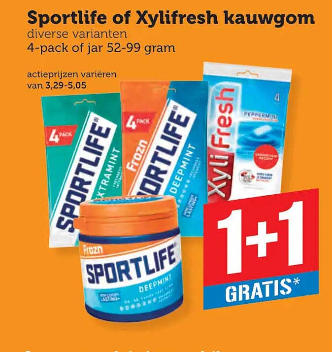 Sportlife of Xylifresh kauwgom 1+1 GRATIS*