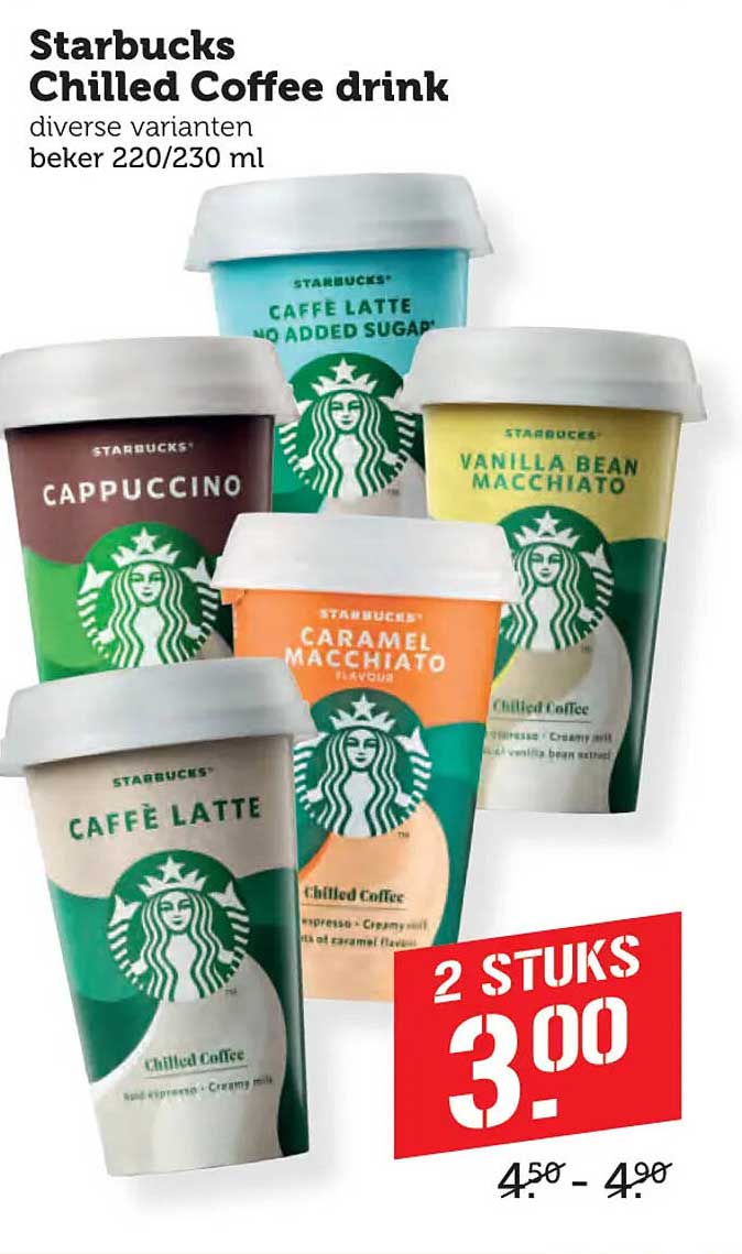 Starbucks Chilled Coffee drink diverse varianten beker 220/230 ml 2 stuks 3.00