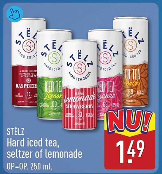 STËLZ Hard iced tea, seltzer of lemonade OP=OP. 250 ml. NU!