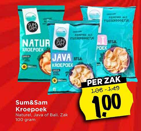 Sum&Sam Kroepoek Naturel, Java of Bali. Zak 100 gram