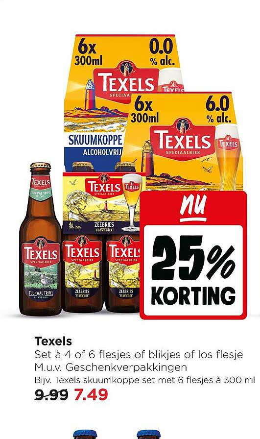 Texels Set à 4 of 6 flesjes of blikjes of los flesje 25% korting