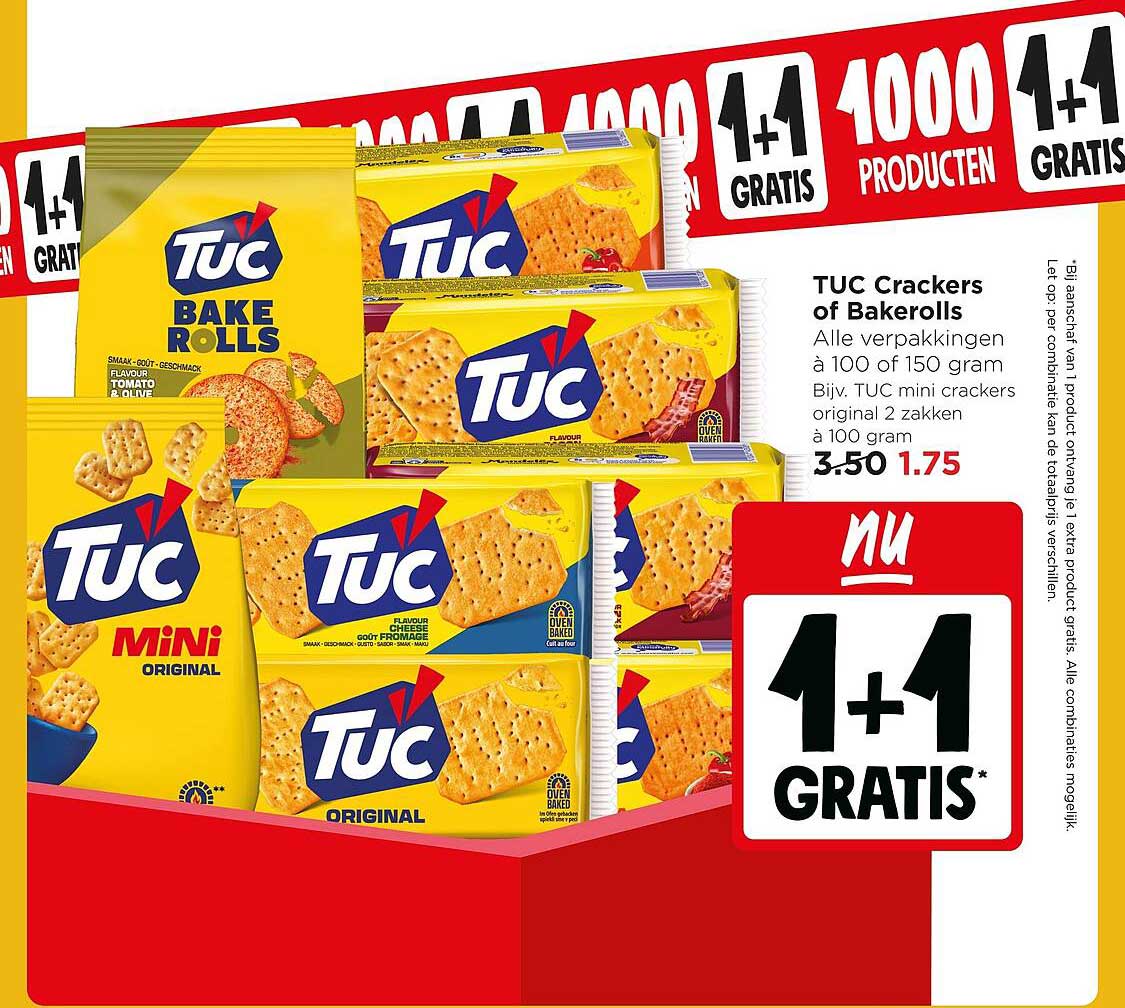TUC Crackers of Bakerolls 1+1 gratis