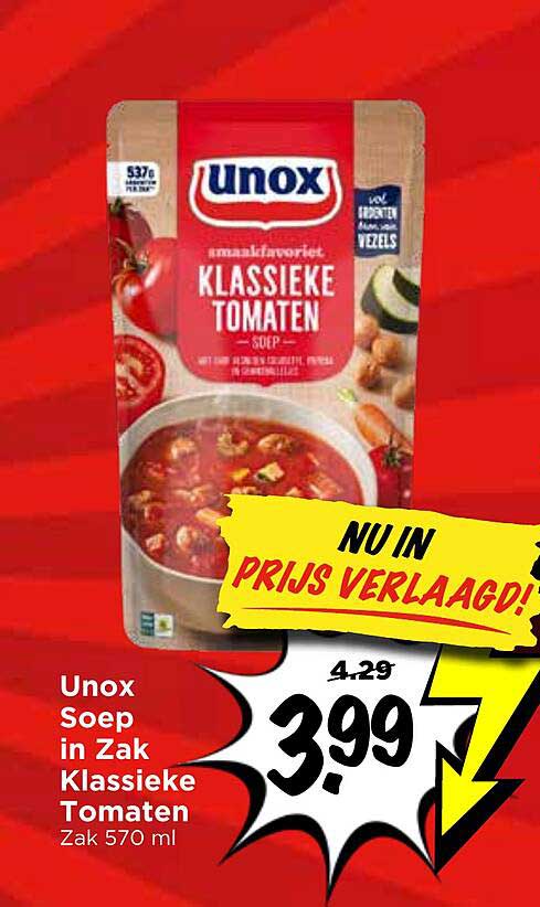 Unox Soep in Zak Klassieke Tomaten Zak 570 ml NU IN PRIJS VERLAAGD!