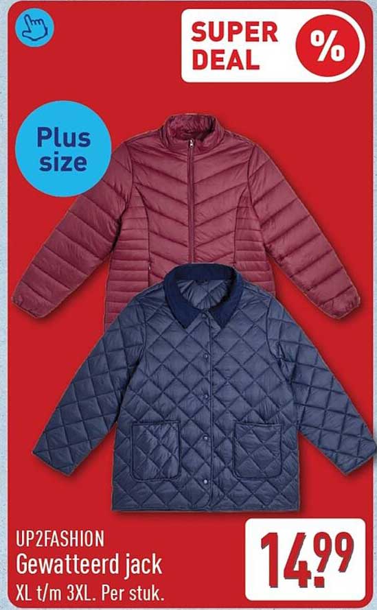 UP2FASHION Gewatteerd jack XL t/m 3XL. Per stuk.