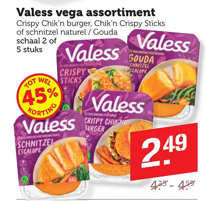 Valess vega assortiment Crispy Chik'n burger, Chik'n Crispy Sticks of schnitzel naturel / Gouda schaal 2 of 5 stuks