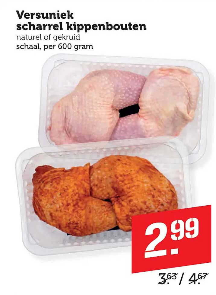 Versniek scharrel kippenbouten naturel of gekruid schaal, per 600 gram
