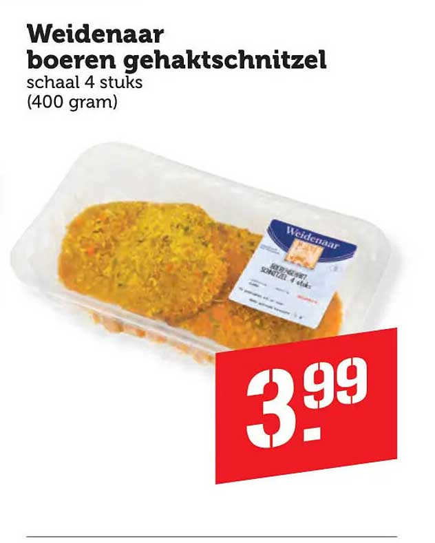 Weidenaar boeren gehaktschnitzel schaal 4 stuks (400 gram)
