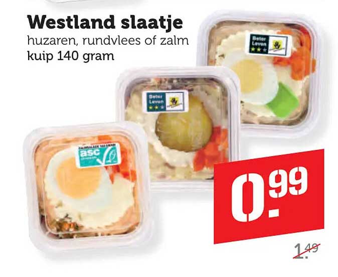 Westland slaatje huzaren, rundvlees of zalm kuip 140 gram