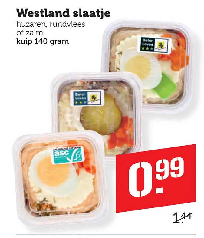 Westland slaatje huzaren, rundvlees of zalm kuip 140 gram