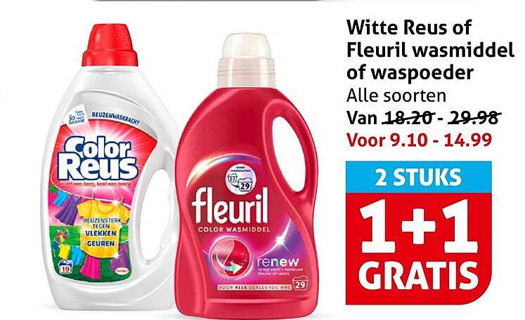 Witte Reus of Fleuril wasmiddel of waspoeder Alle soorten 1+1 GRATIS