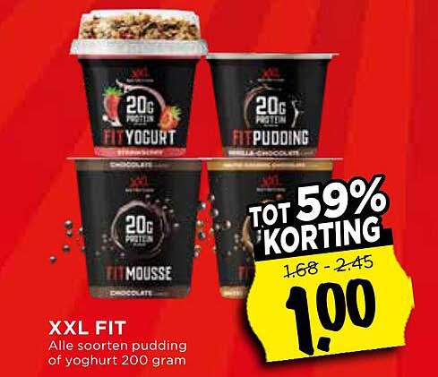 XXL FIT Alle soorten pudding of yoghurt 200 gram TOT 59% KORTING