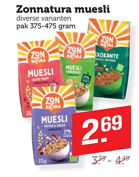 Zonnatura muesli diverse varianten pak 375-475 gram