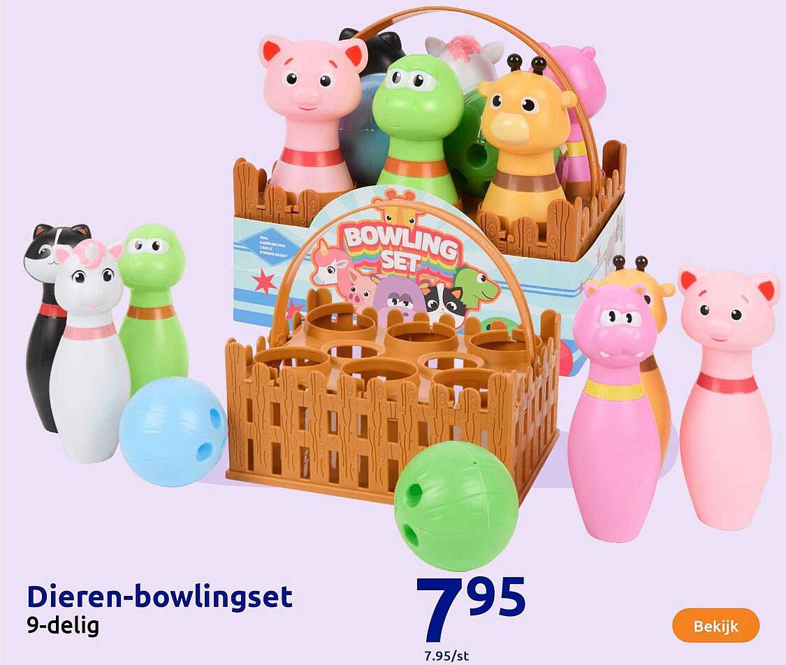 Dieren-bowlingset 9-delig