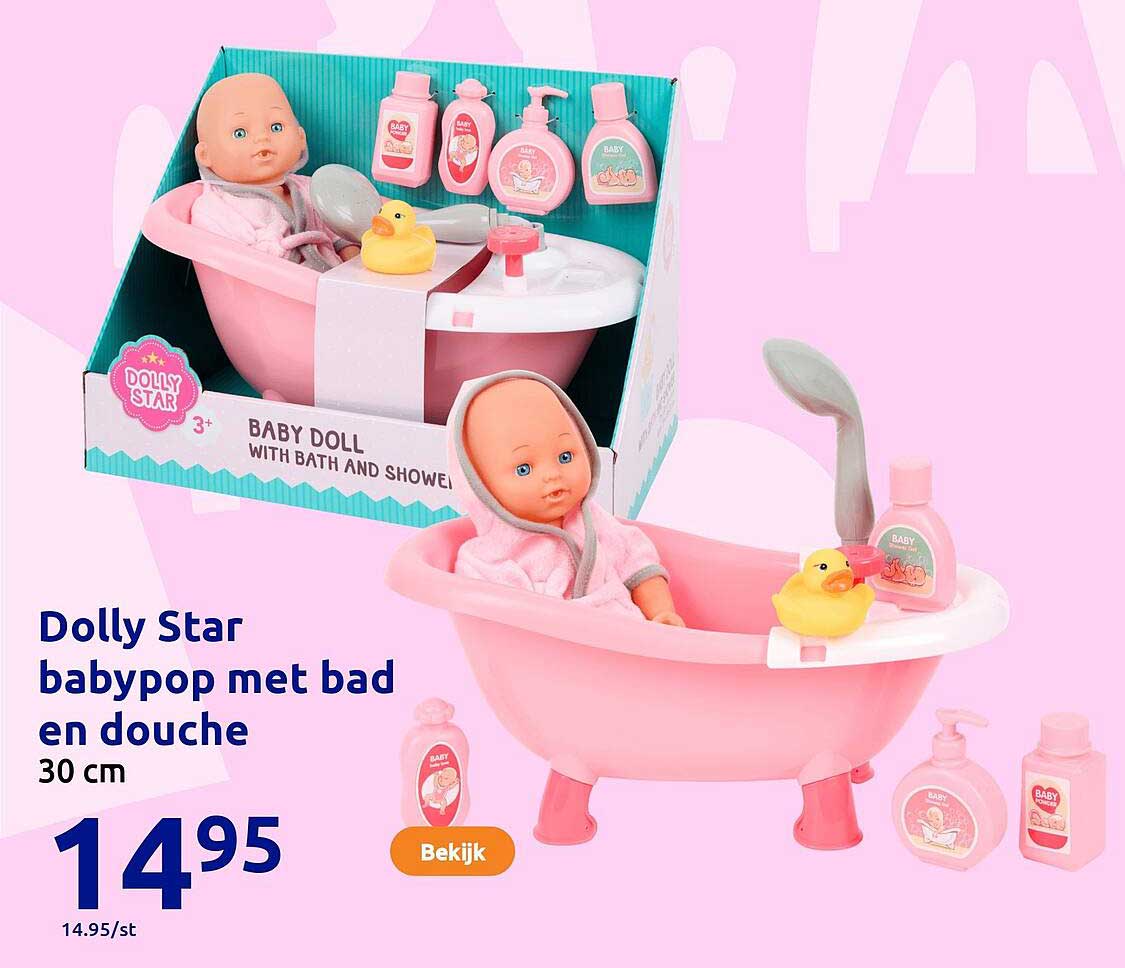 Dolly Star babypop met bad en douche 30 cm