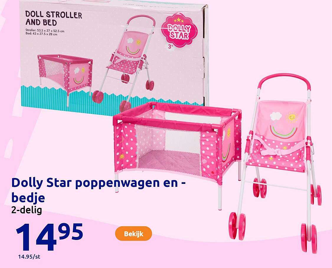 Dolly Star poppenwagen en -bedje 2-delig