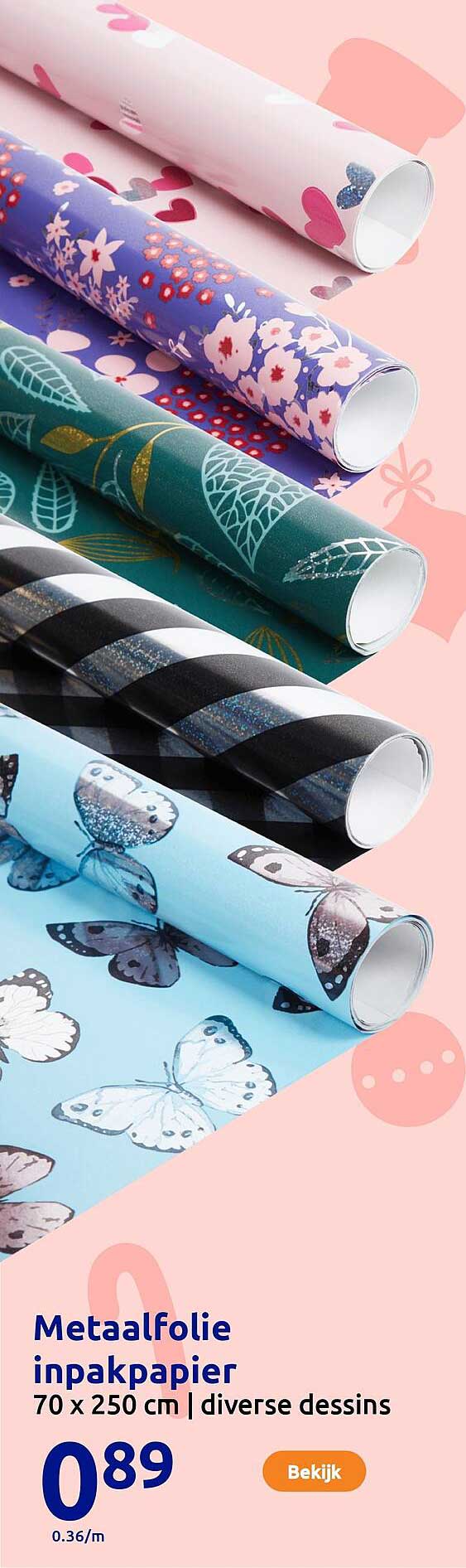 Metaalfolie inpakpapier 70 x 250 cm | diverse dessens
