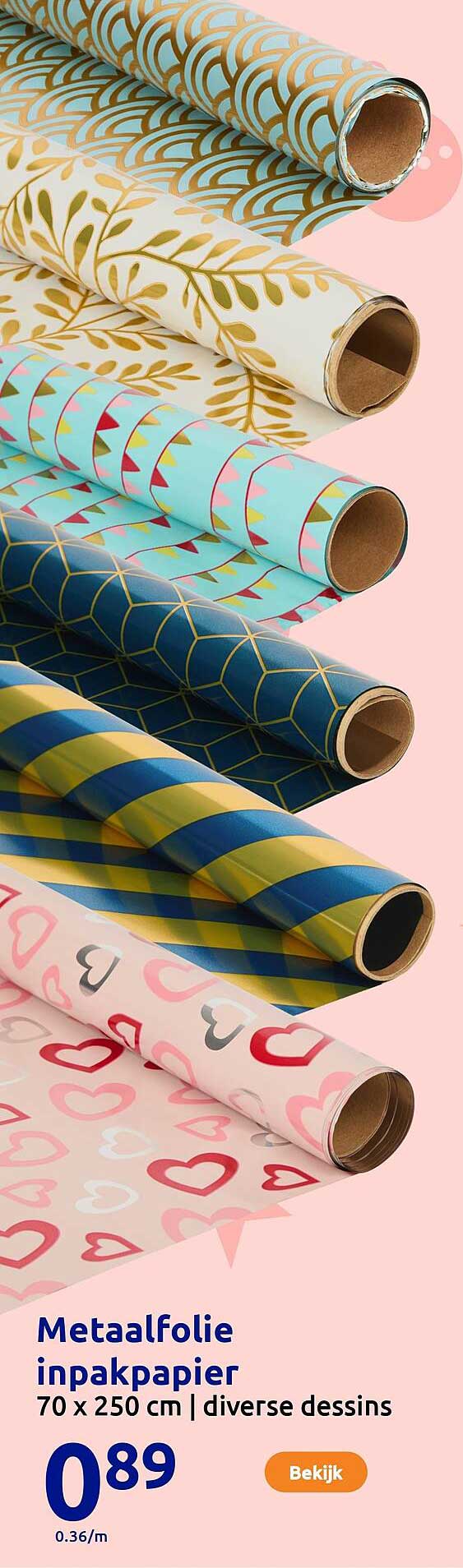 Metaalfolie inpakpapier 70 x 250 cm | diverse dessins