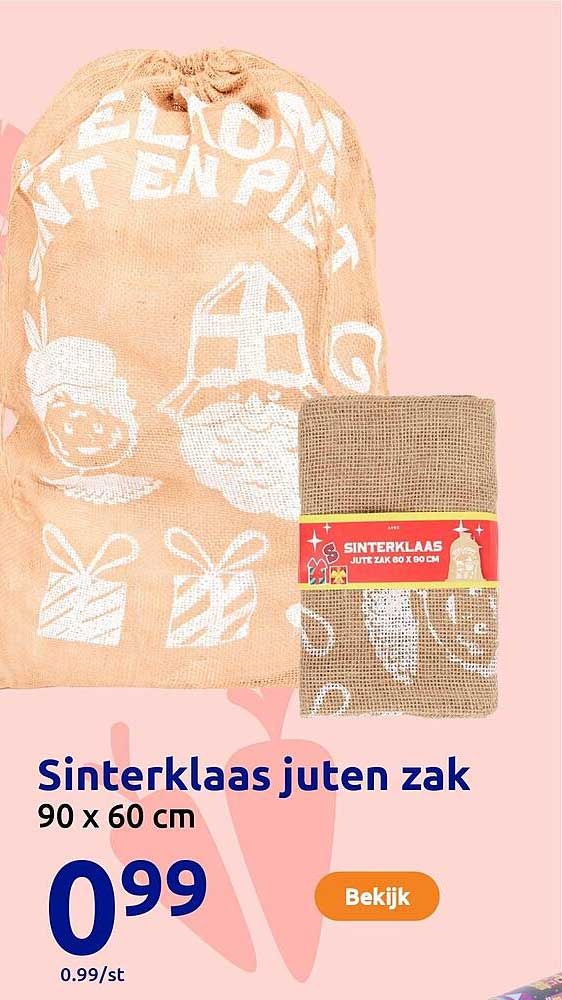 Sinterklaas juten zak 90 x 60 cm