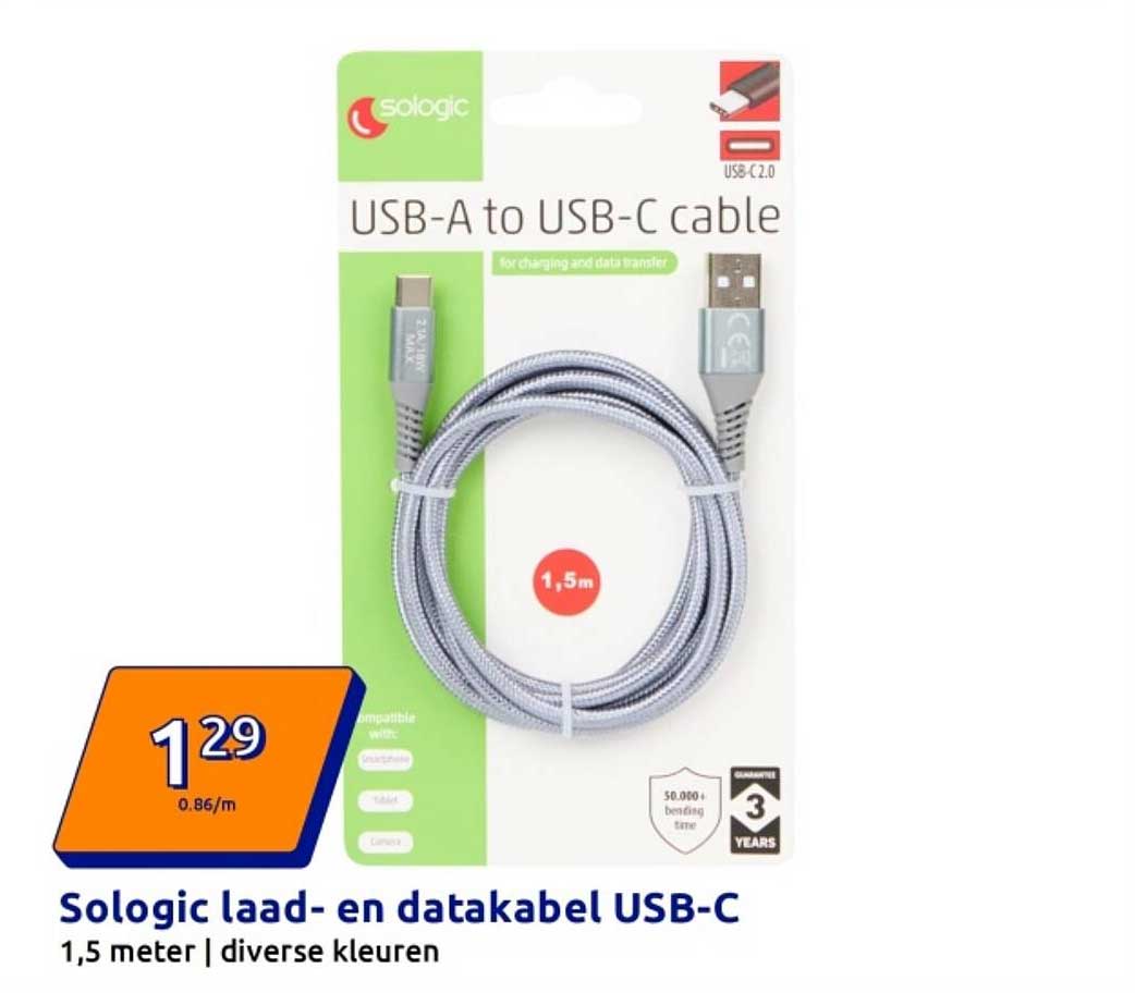 Sologic laad- en datakabel USB-C